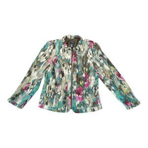 RQT Art Paint Splash Print Full Zip Lined Corduroy Jacket Blazer Pockets‎ L EUC